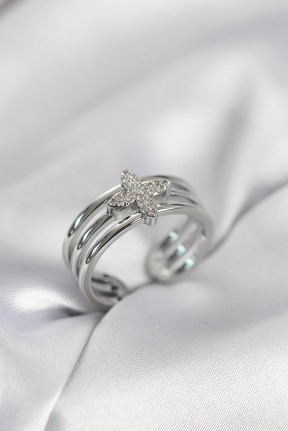 Gümüş Renk Zirkon Taşlı Yonca Model Kadın Yüzük Gümüş Renk Zirkon Taşlı Yonca Model Kadın Yüzük