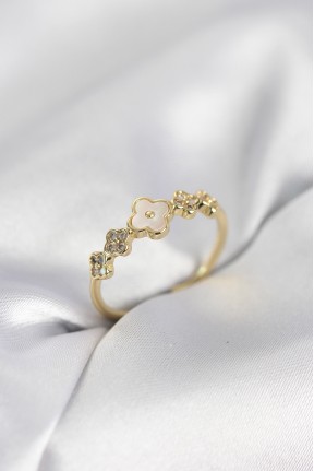 Gold Renk Minimal Yonca Ve Zirkon Taşlı Kadın Yüzük Gold Renk Minimal Yonca Ve Zirkon Taşlı Kadın Yüzük