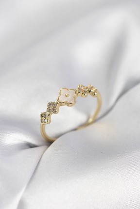 Gold Renk Minimal Yonca Ve Zirkon Taşlı Kadın Yüzük Gold Renk Minimal Yonca Ve Zirkon Taşlı Kadın Yüzük