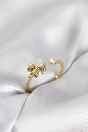 Gold Renk Yonca Model Sedefli Kadın Yüzük Gold Renk Yonca Model Sedefli Kadın Yüzük