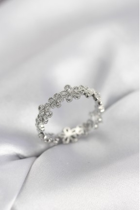 Gümüş Renk Sıralı çiçek Model Zirkon Taşlı Kadın Yüzük Gümüş Renk Sıralı çiçek Model Zirkon Taşlı Kadın Yüzük