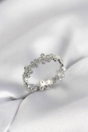 Gümüş Renk Sıralı çiçek Model Zirkon Taşlı Kadın Yüzük Gümüş Renk Sıralı çiçek Model Zirkon Taşlı Kadın Yüzük