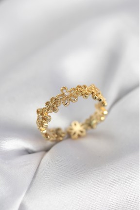 Gold Renk Sıralı çiçek Model Zirkon Taşlı Kadın Yüzük Gold Renk Sıralı çiçek Model Zirkon Taşlı Kadın Yüzük