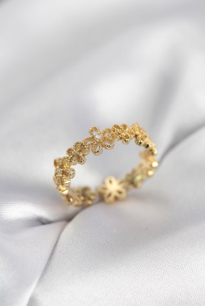 Gold Renk Sıralı çiçek Model Zirkon Taşlı Kadın Yüzük Gold Renk Sıralı çiçek Model Zirkon Taşlı Kadın Yüzük