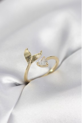 Balık Kuyruğu Model Gold Renk Zirkon Taşlı Kadın Yüzük
