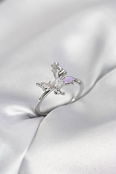 Gümüş Renk Kelebek Model Zirkon Taşlı Kadın Yüzük Gümüş Renk Kelebek Model Zirkon Taşlı Kadın Yüzük