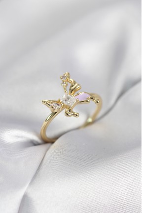 Gold Renk Kelebek Model Zirkon Taşlı Kadın Yüzük Gold Renk Kelebek Model Zirkon Taşlı Kadın Yüzük