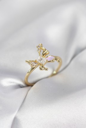 Gold Renk Kelebek Model Zirkon Taşlı Kadın Yüzük Gold Renk Kelebek Model Zirkon Taşlı Kadın Yüzük