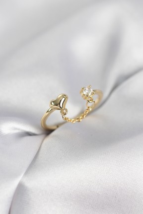 Zincir Sallantılı Kalp Model Gold Renk Kadın Yüzük Zincir Sallantılı Kalp Model Gold Renk Kadın Yüzük