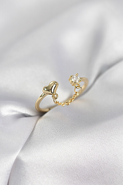 Zincir Sallantılı Kalp Model Gold Renk Kadın Yüzük Zincir Sallantılı Kalp Model Gold Renk Kadın Yüzük