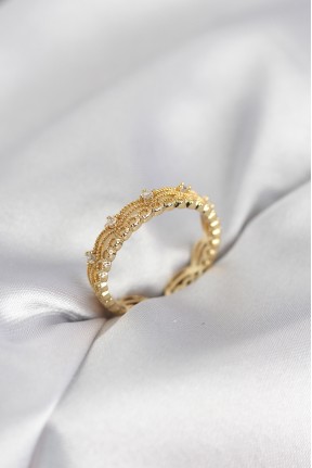 Gold Renk Motif Desenli Zirkon Taşlı Kadın Yüzük Gold Renk Motif Desenli Zirkon Taşlı Kadın Yüzük