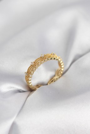 Gold Renk Motif Desenli Zirkon Taşlı Kadın Yüzük Gold Renk Motif Desenli Zirkon Taşlı Kadın Yüzük