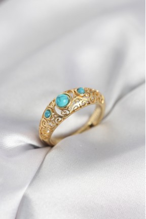 Vintage Model Mavi Taşlı Gold Renk Kadın Yüzük Vintage Model Mavi Taşlı Gold Renk Kadın Yüzük