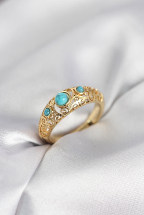Vintage Model Mavi Taşlı Gold Renk Kadın Yüzük Vintage Model Mavi Taşlı Gold Renk Kadın Yüzük