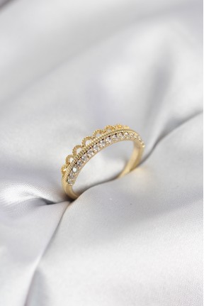Motif Desenli Gold Renk Zirkon Taşlı Kadın Yüzük Motif Desenli Gold Renk Zirkon Taşlı Kadın Yüzük