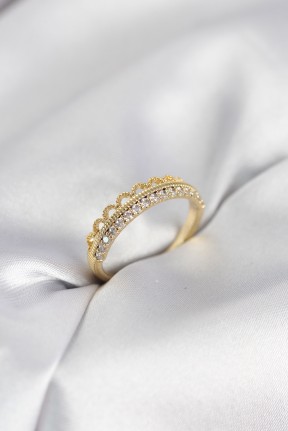 Motif Desenli Gold Renk Zirkon Taşlı Kadın Yüzük Motif Desenli Gold Renk Zirkon Taşlı Kadın Yüzük
