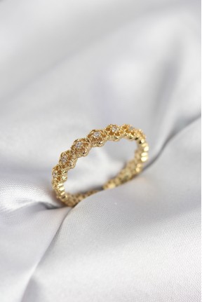 Sıralı çiçek Model Gold Renk Zirkon Taşlı Kadın Yüzük