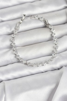 Kare Zirkon Taşlı Gümüş Renk Pirinç Su Yolu Kadın Bileklik