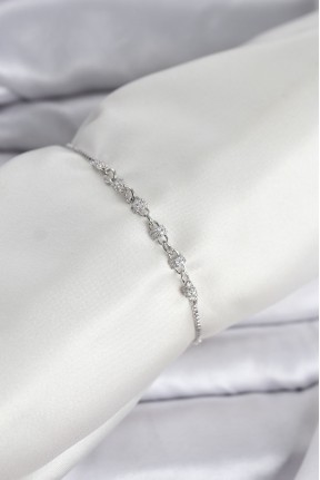 Gümüş Renk Zincir Model Zirkon Taşlı Pirinç Asansörlü Kadın Bileklik