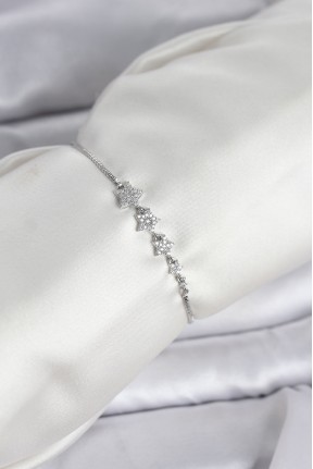 Gümüş Renk Zirkon Taşlı Yıldız Model Asansörlü Kadın Bileklik