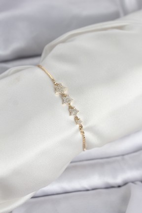 Gold Renk Zirkon Taşlı Yıldız Model Asansörlü Kadın Bileklik