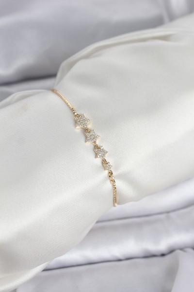 Gold Renk Zirkon Taşlı Yıldız Model Asansörlü Kadın Bileklik Gold Renk Zirkon Taşlı Yıldız Model Asansörlü Kadın Bileklik