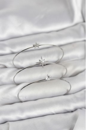 Gümüş Renk Kutup Yıldızı Model Zirkon Taşlı 3'lü Kadın Bileklik Kombini