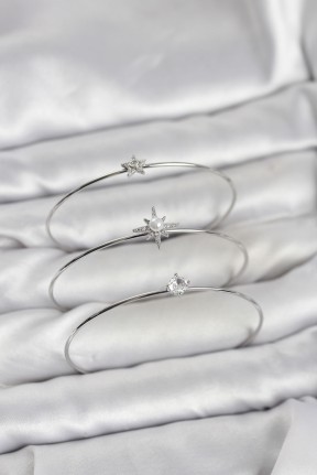 Gümüş Renk Kutup Yıldızı Model Zirkon Taşlı 3'lü Kadın Bileklik Kombini