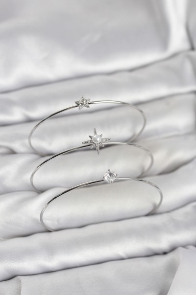 Gümüş Renk Kutup Yıldızı Model Zirkon Taşlı 3'lü Kadın Bileklik Kombini