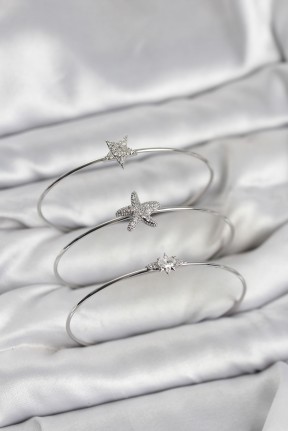 Gümüş Renk Zirkon Taşlı Deniz Yıldızı Model 3'lü Kadın Bileklik Kombini