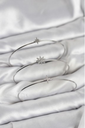 Zirkon Taşlı Kutup Yıldızı Model Gümüş Renk 3'lü Kadın Bileklik Kombini