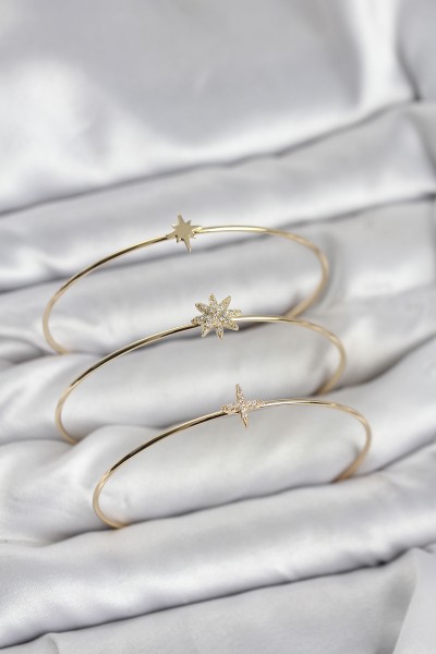Zirkon Taşlı Kutup Yıldızı Model Gold Renk 3'lü Kadın Bileklik Kombini