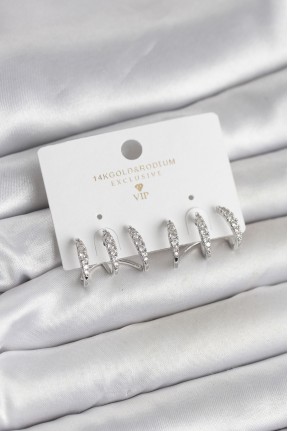 Gümüş Renk Pirinç Zirkon Taşlı Kadın Küpe Gümüş Renk Pirinç Zirkon Taşlı Kadın Küpe