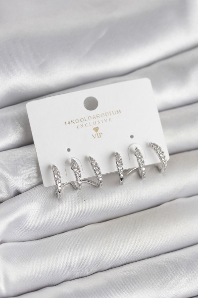 Gümüş Renk Pirinç Zirkon Taşlı Kadın Küpe Gümüş Renk Pirinç Zirkon Taşlı Kadın Küpe