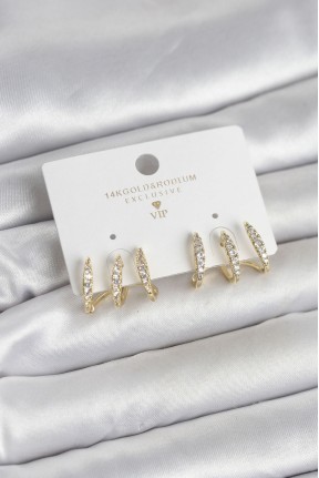 Gold Renk Pirinç Zirkon Taşlı Kadın Küpe Gold Renk Pirinç Zirkon Taşlı Kadın Küpe