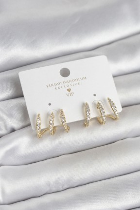 Gold Renk Pirinç Zirkon Taşlı Kadın Küpe Gold Renk Pirinç Zirkon Taşlı Kadın Küpe