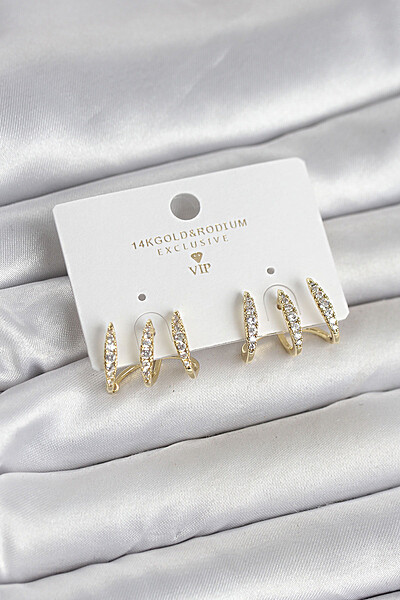 Gold Renk Pirinç Zirkon Taşlı Kadın Küpe Gold Renk Pirinç Zirkon Taşlı Kadın Küpe