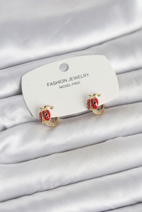 Uğur Böceği Model Gold Renk Pirinç çocuk Küpe