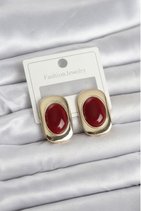 Bordo Renk Kare Model Vintage Kadın Küpe