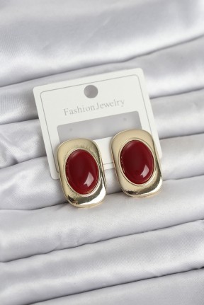 Bordo Renk Kare Model Vintage Kadın Küpe