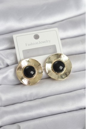 Vintage Model Siyah Gold Renk Pirinç Kadın Küpe