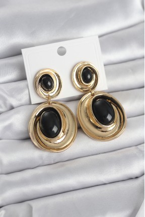 Siyah Sallantılı Damla Model Gold Renk Vintage Kadın Küpe
