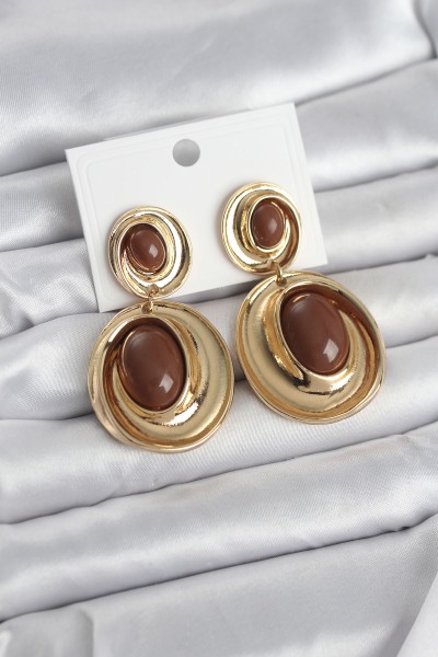 Kahverengi Sallantılı Damla Model Gold Renk Vintage Kadın Küpe Kahverengi Sallantılı Damla Model Gold Renk Vintage Kadın Küpe