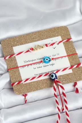 Marteniçka Bileklik 3'lü Düğümlü Kalp Ve Nazarlı Model