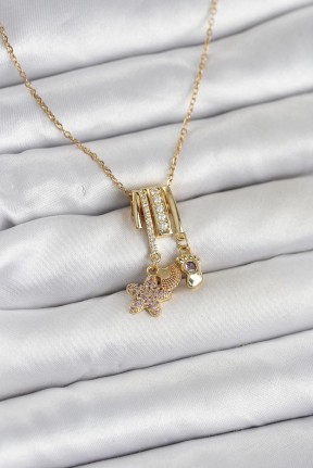 316l çelik Gold Zirkon Taşlı Deniz Tema Charmlı Kadın Kolye
