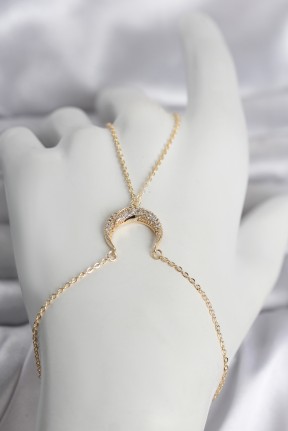Pirinç Gold Renk Hilal Model Zirkon Taşlı Kadın şahmeran