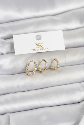 Pirinç Gold Renk Nazarlı Model 3'lü Kadın Küpe