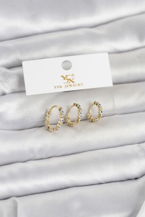 Pirinç Gold Renk Nazarlı Model 3'lü Kadın Küpe