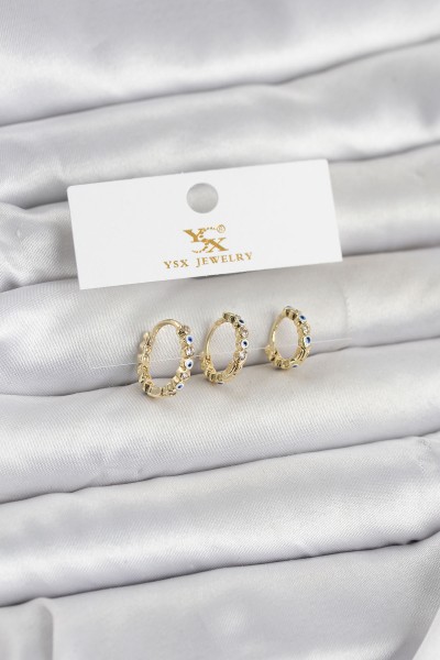 Pirinç Gold Renk Nazarlı Model 3'lü Kadın Küpe