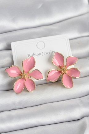 Pembe Mineli çiçek Model Pirinç Kadın Küpe